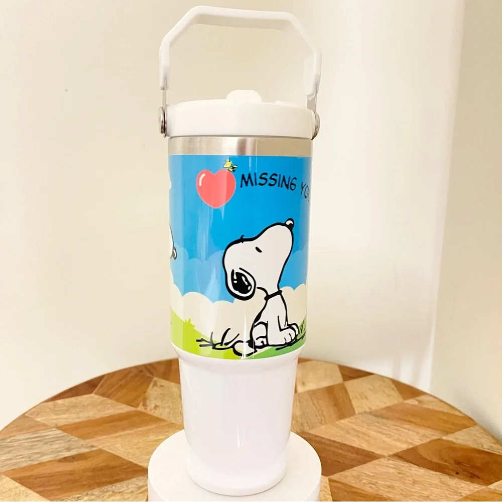 Snoopy 30oz Tumbler Flip Straw with handle. 30 oz cups Birthday gift for her.